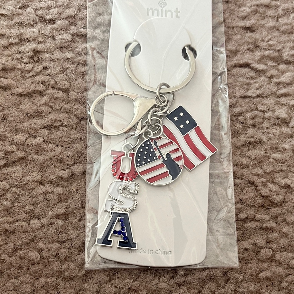 Mint Patriotic USA Charm Keychain in Red, White & Blue
